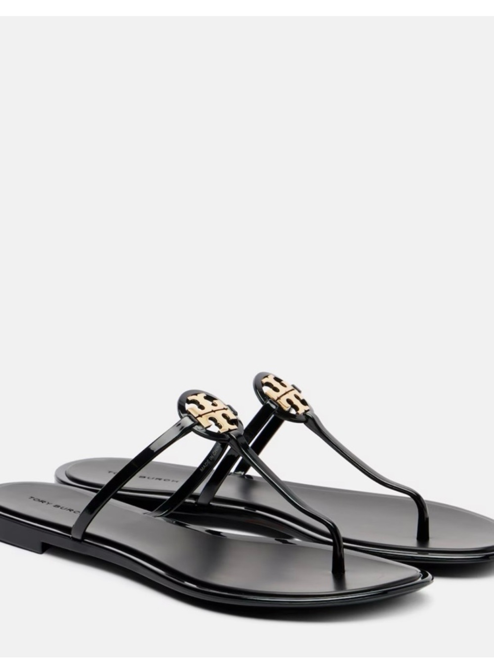 Tory Burch Black Sandals with Gold Logo Medallion